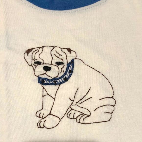 Pennymead Embroidered Bull Dog Puppy Tee Size 8 Blue and White - Picture 2 of 5